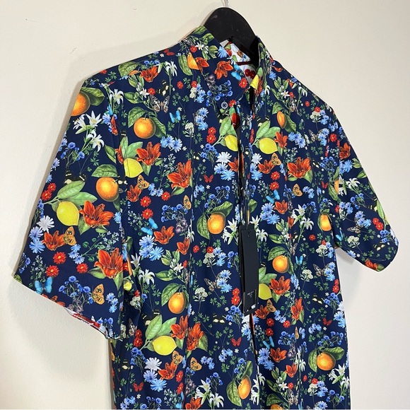 NWT Fried Denim Tropical Print Button Up Short Sleeve Shirt - Picture 2 of 13